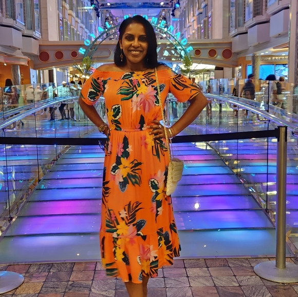 Floral Off-Shoulder Orange Dress - Picture 3 of 3